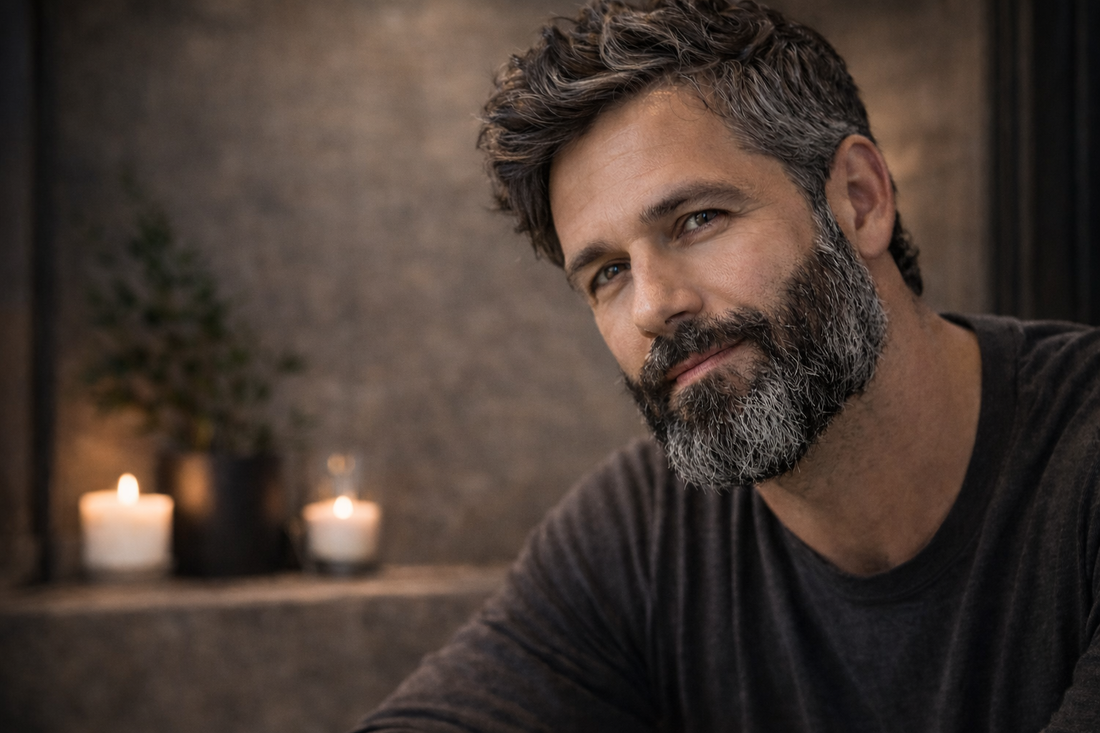 Man with Salt Pepper groomed Beard 