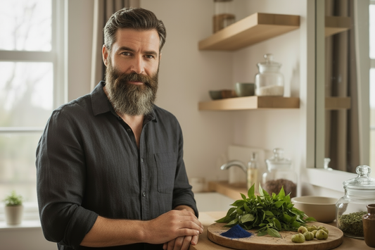 Man Preparing to Dye Beard with Herbal Ingredients 